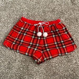 Red plaid holiday pajama shorts
